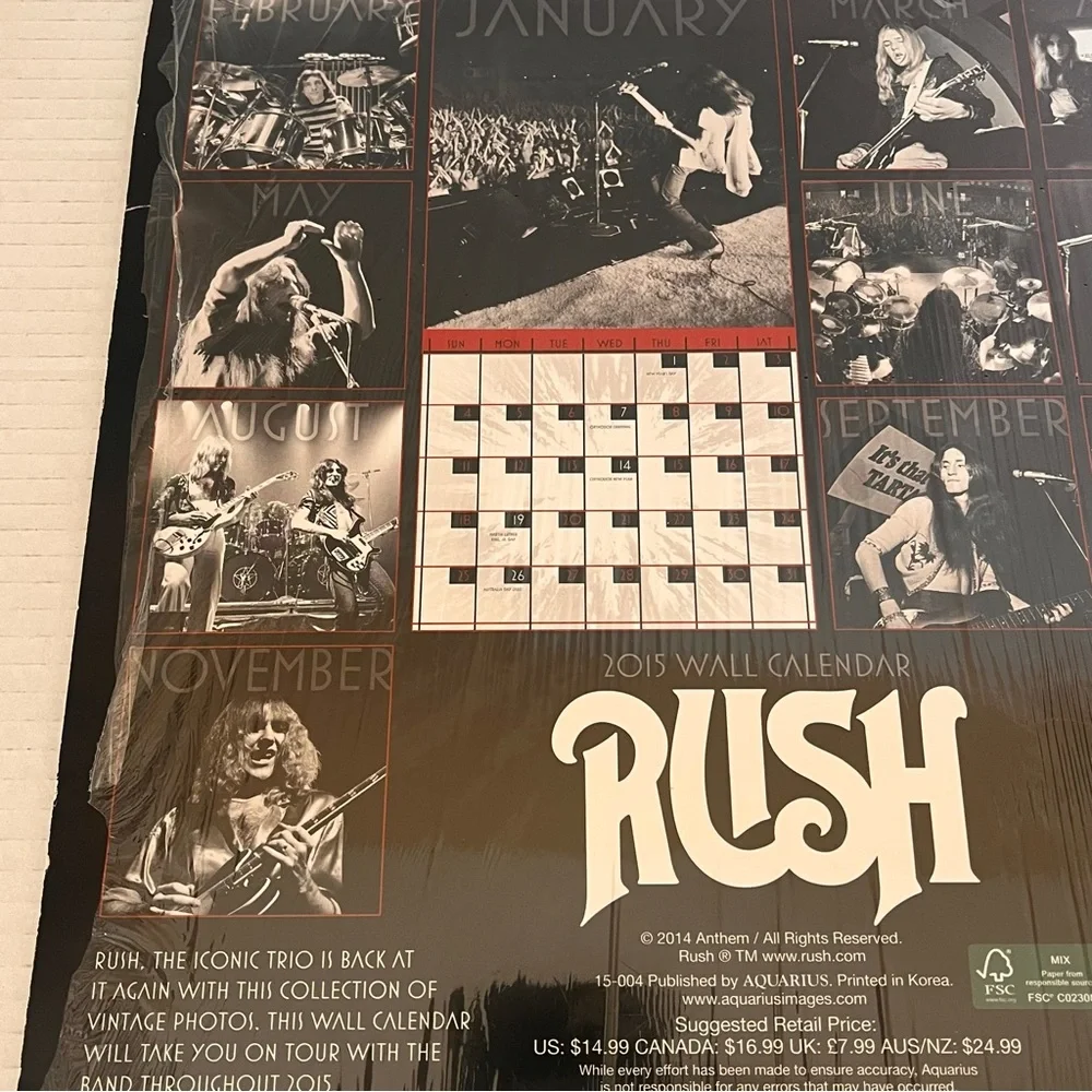 Rush 2015 Wall Calendar Starman Vintage Photos Of Tour Pictures Of The Band